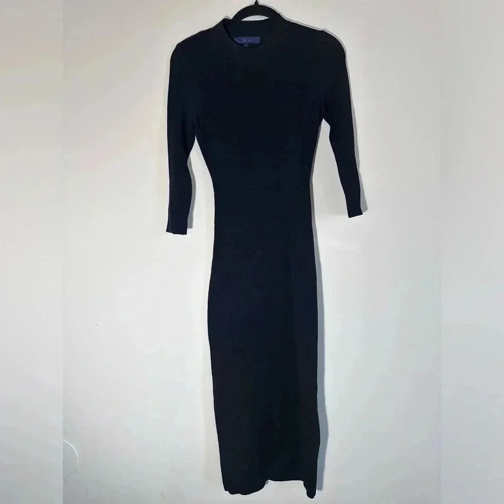 Rachel Roy open back midi knit ribbed long sleeve dress black size small - Picture 4 of 11